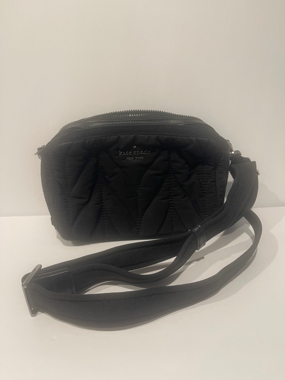 kate spade Black Quilted Crossbody Camera Bag double zip READ